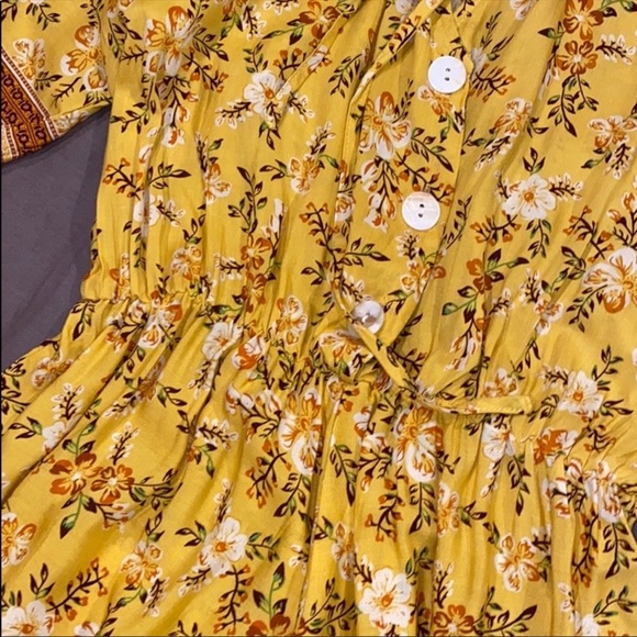 Yellow Floral Front Button Romper - Picture 5 of 8